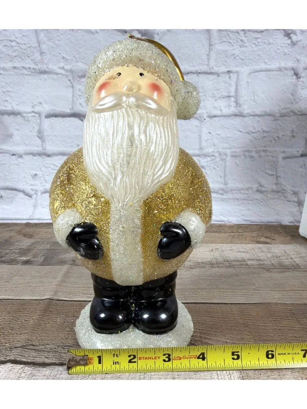 Vintage Candle Pottery Barn 1998 Gold Glitter Santa Claus Christmas Holiday